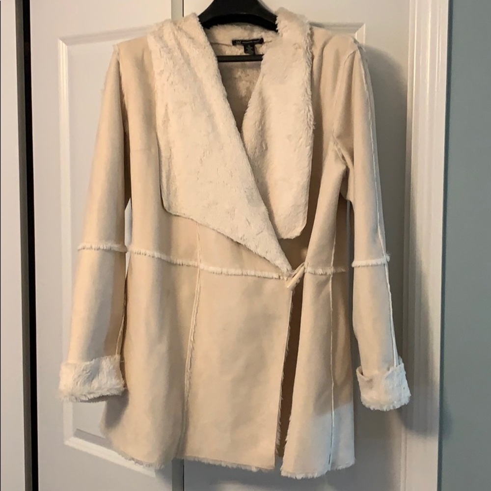 Ivory faux suede coat.